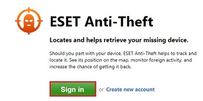 ESET website Sign in