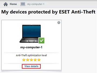ESET Anti-theft site showing device details