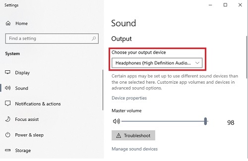 Sound Settings, Choose your output device