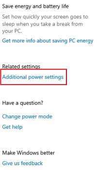Windows Power and sleep Additional power settings