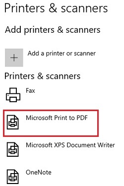 Printers  scanners Microsoft Print to PDF