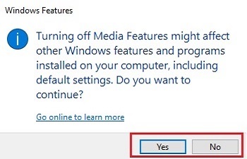 Windows Features enabledisable pop-up box