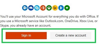 office account setup page on web, Microsoft account