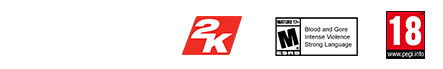 gearbox logo, 2K logo , Rated M for mature badge, 18 badge