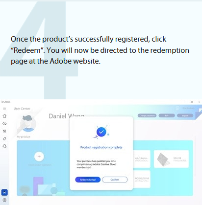 4. Once the product’s successfully registered, click Redeem. You will now be directed to the redemption page at the Adobe website.