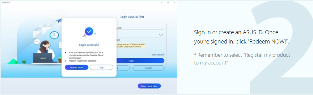 2. Sign in or create an ASUS ID. Once you’re signed in, click Redeem Now. Remember to select Register my product to my account