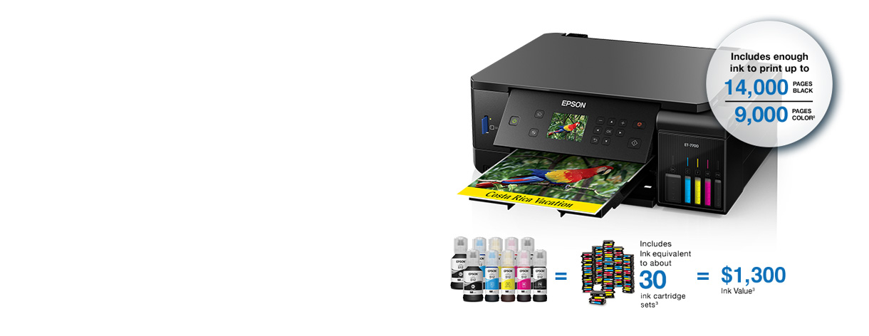 Epson Expression Premium ET-7700. Includes enough ink to print up to 14,00 pages black and 9,000 pages color