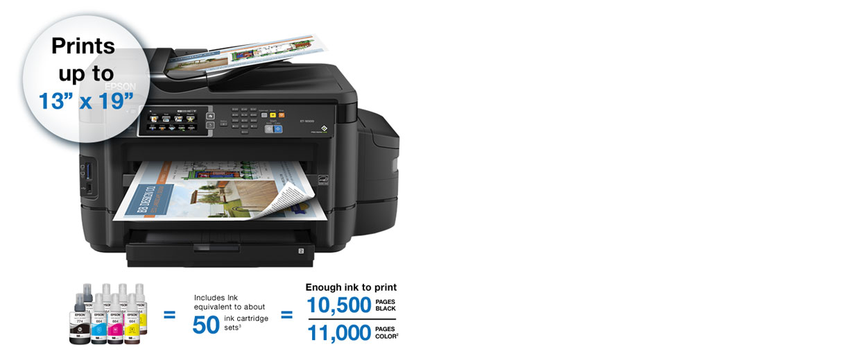 Epson WorkForce ET-16500 Printer. Prints up to 13 inches x 19 inches