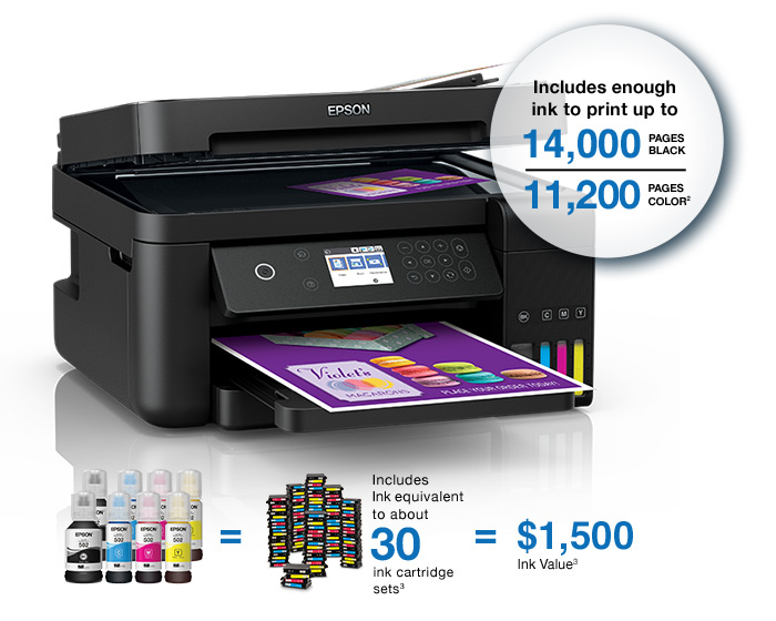 Epson WorkForce ET-3750. Includes enough ink to print up to 14,000 black and 11,200 pages color.