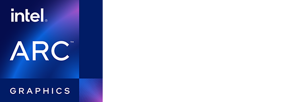 Intel ARC badge and Ubisoft Assassin's Creed logo