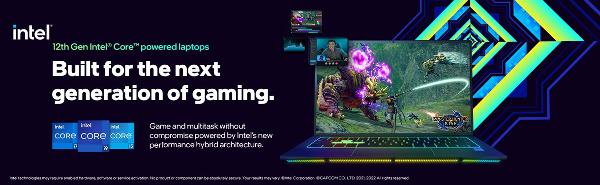 12th Gen Intel Core powered laptops. Built for the next generation of gaming. Game and multitask without compromise powered by Intel's new performance hybrid architecture.