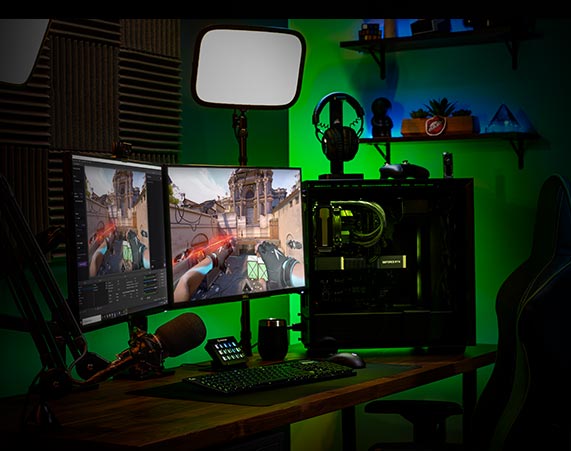 Game system with dual monitors and play action