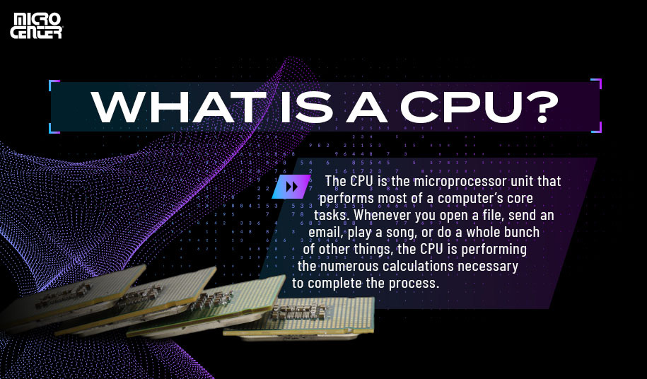 WHAT is a CPU? The CPU is the microprocessor unit that performs most of the computer's core tasks. Whwnever you open a file, send an email, play a song, or do a whole bunch of other things, the CPU is performing the numerous calculations necessary to complete the process.
