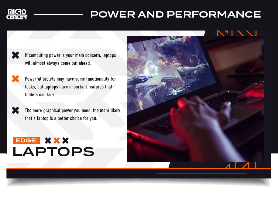 laptop vs. tablet comparing power and performance graphic