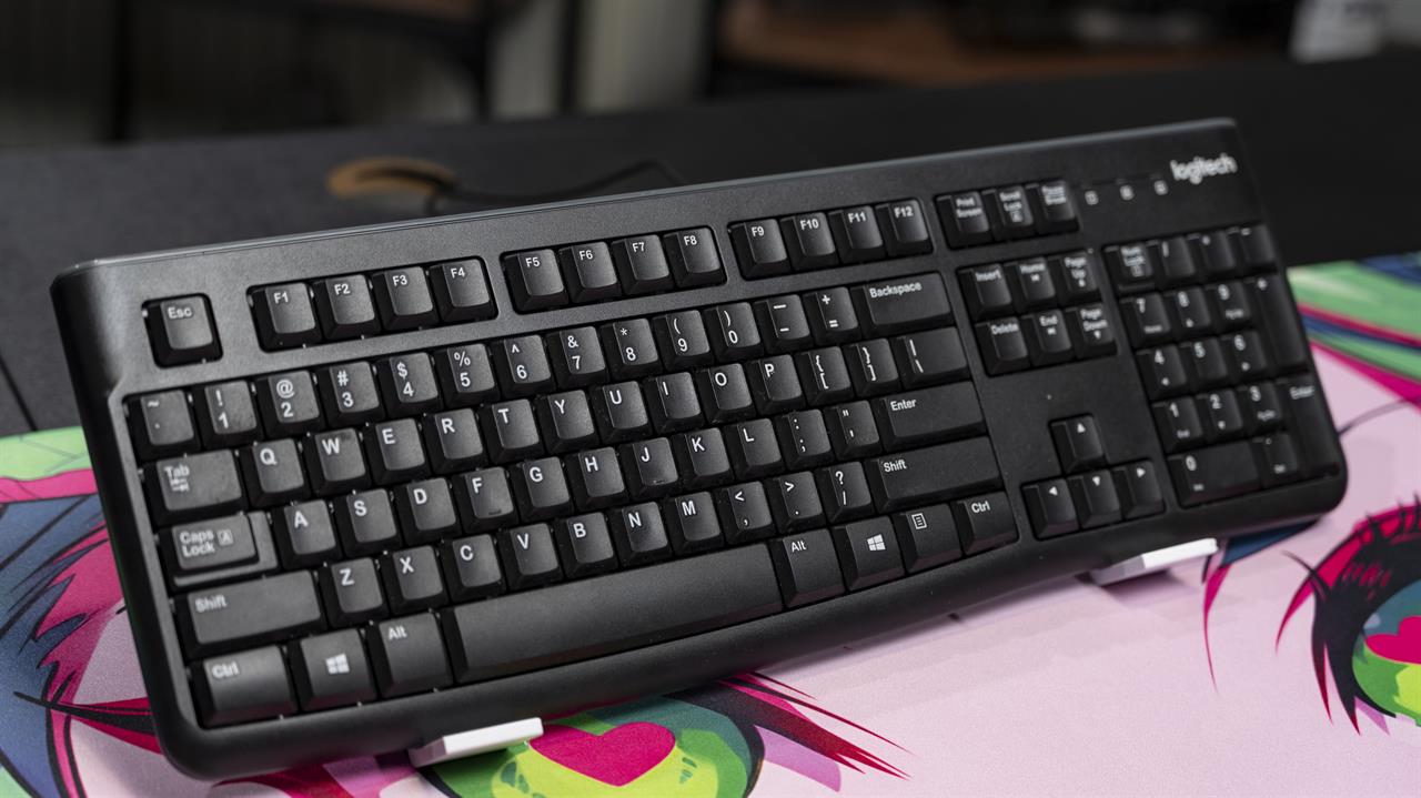 a close up of a logitech keyboard