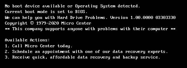 Data recovery screen