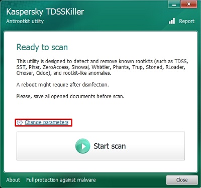 Kaspersky TDSSKiller, Change parameters