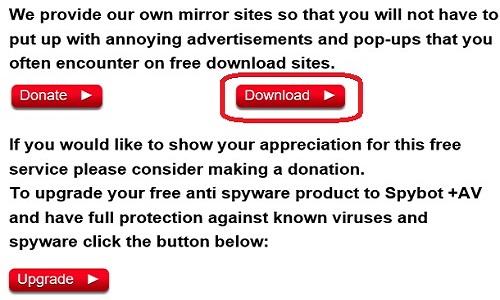 Spybot Disclaimer and Download Button