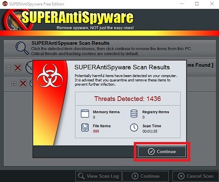 SUPERAntiSpyware Free Edition, Threats Detected