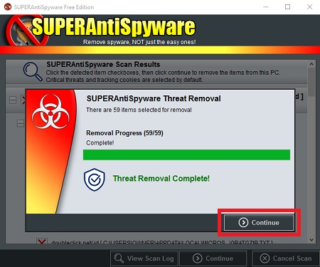 SUPERAntiSpyware Free Edition, Threat Removal