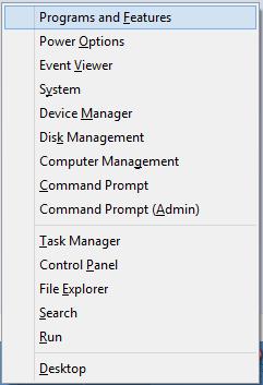 Windows 8 Quick Access Menu, Programs and Features