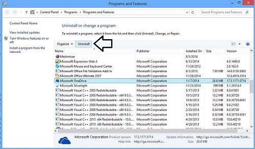 Windows Programs and Features, Uninstall
