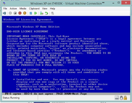 Virtual Machine Connection, Windows XP Setup