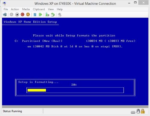 Virtual Machine Connection, Windows XP Setup