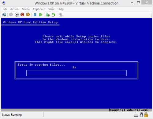 Virtual Machine Connection, Windows XP Setup