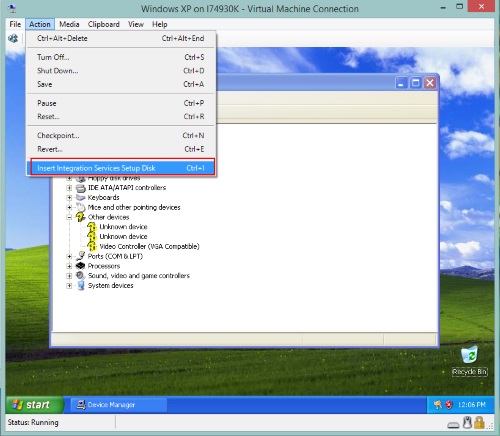 Virtual Machine Connection, Windows XP Setup