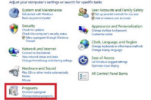 Windows 7 Control Panel, Programs and Features