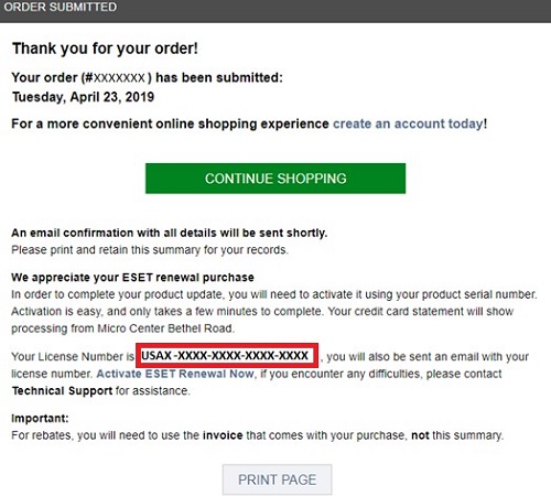 Micro Center Order Confirmation Page