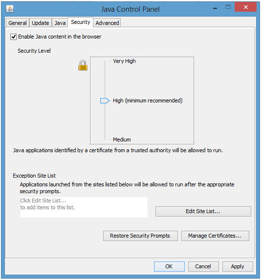 Java Control Panel