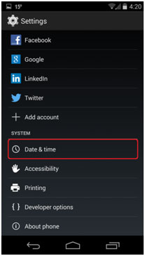 Android Settings, Date and Time