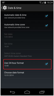 Android Settings, Date and Time Settings