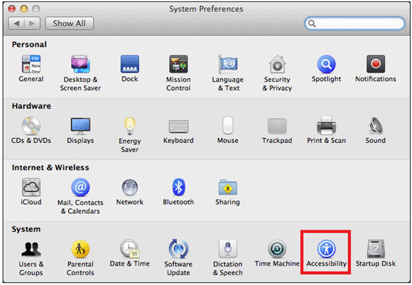 system preferences, accessibility