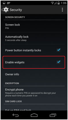 Android Security, Enable Widgets