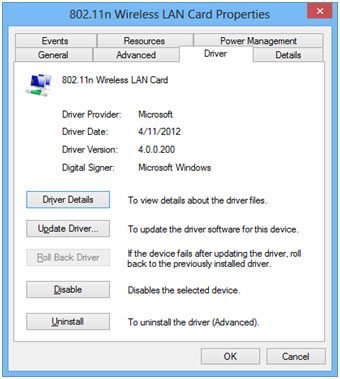 Device Manager Wireless Adapter Properties