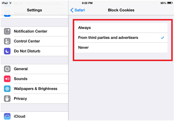 Block Cookie Setting Options