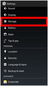 Android Settings, Storage