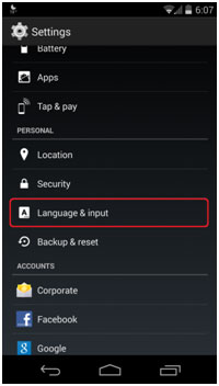 Android Settings, Language and Input