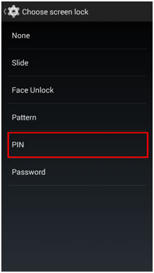 Android Screen Lock Options, PIN