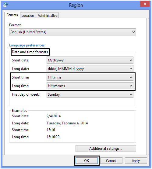 Windows Region Settings, Date and Time