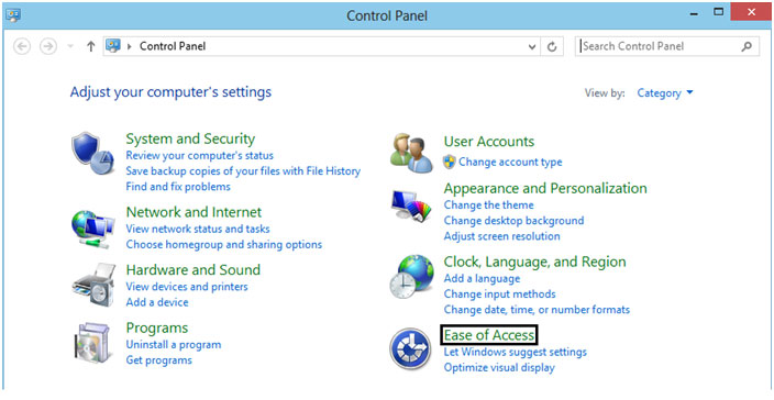 Windows 8 Control Panel, Ease of Access