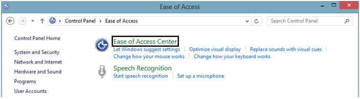 Windows 8 Ease of Access Center
