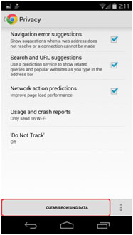 Android Privacy, Clear Browsing Data
