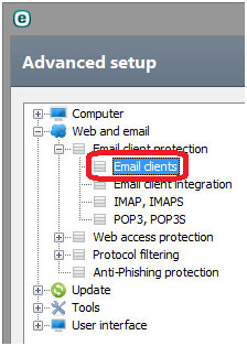 advanced setup web and email email client protection email clients