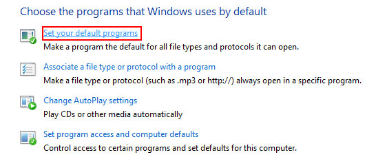 Windows Default Programs, Selections