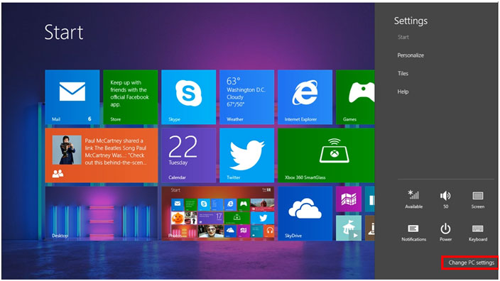 Windows 8.1 Desktop, Settings