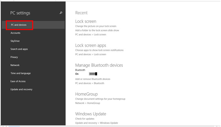 Windows 8.1 Settings, PC and Devices
